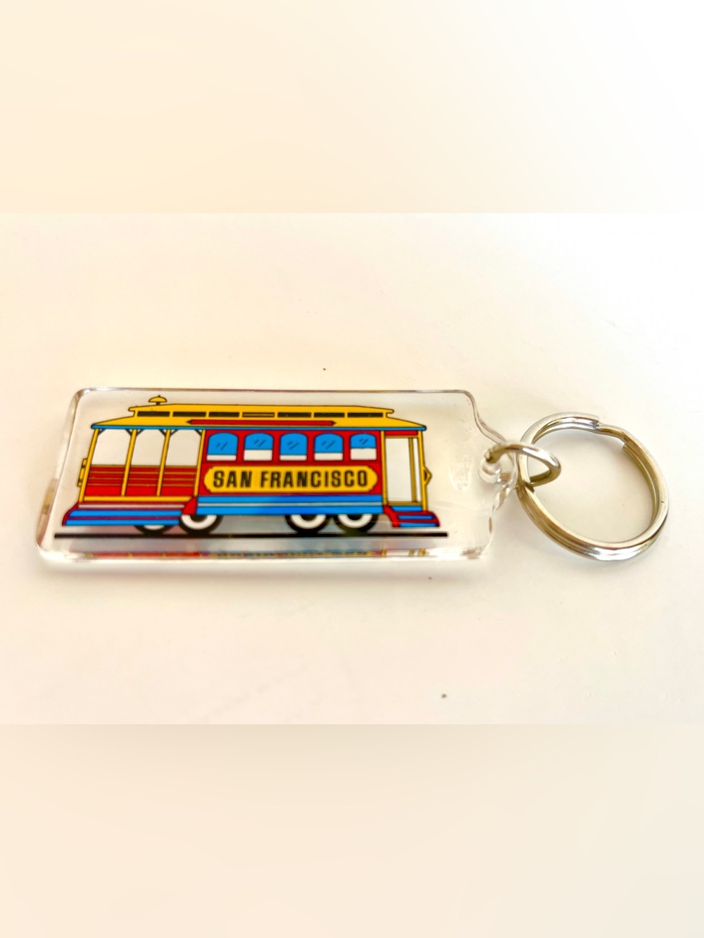 San Francisco Cable Car Acrylic Keychain in Red, Yellow, Blue